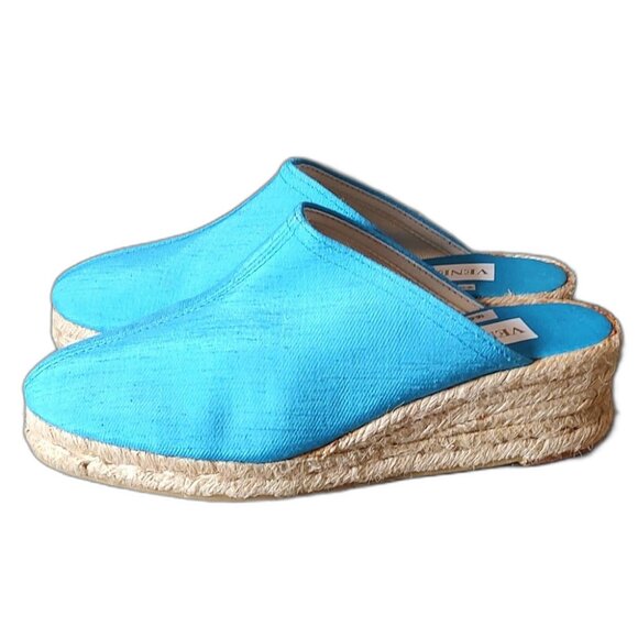 NWOT Venezia Silk Espadrilles Wedge Heel NOS Size 8 Striking Blue Handmade Y2K - Picture 2 of 13